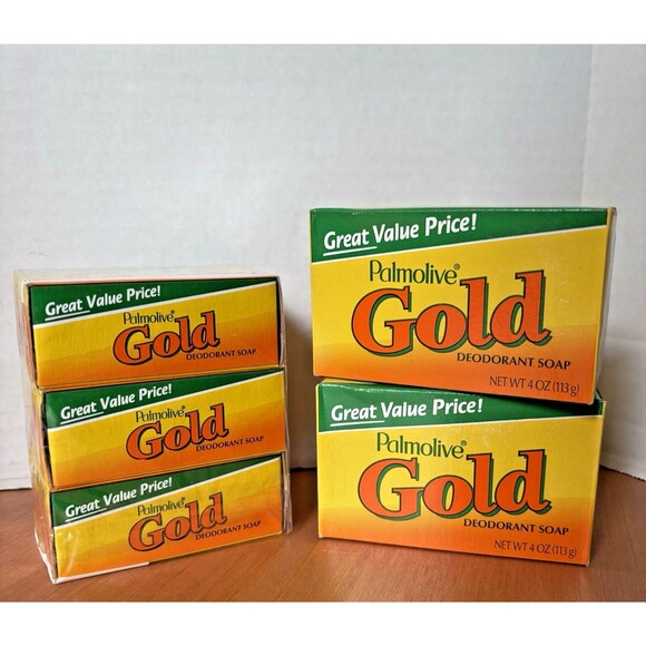 Palmolive (5 Bar Lot)- (2) Gold Deodorant Soap Bars 4oz. & (3) Bars 3.2 oz. - Picture 1 of 7